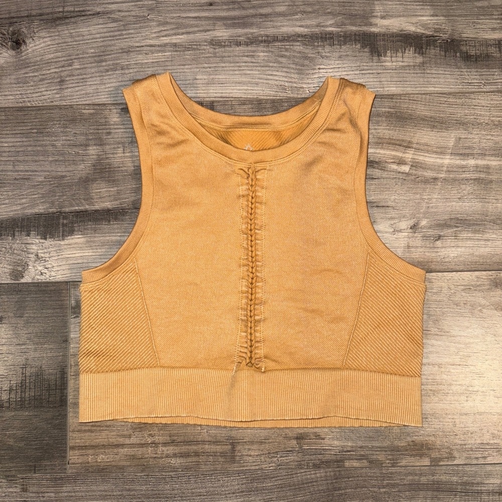Offline By Aerie Womens Ribbed Crop Sports‎ Bra Mustard Seamless Size L